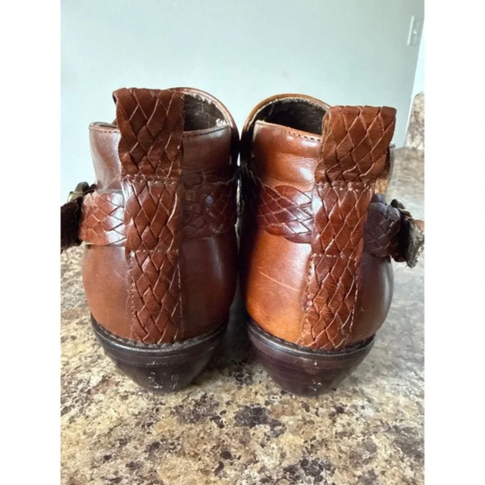 Enzo Angiolini Woven‎ Leather Ankle Boots Women's 8M Cognac Brown Pointed Toe